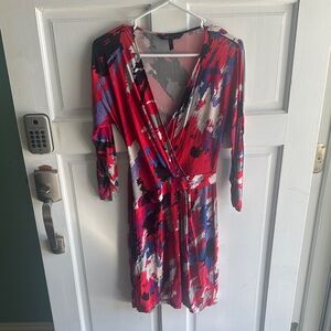BCBGMaxAzria Red and Blue Abstract Mini Dress